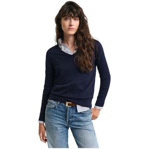 Gantvoor vrouwen. 4800400 Trui met V-hals in marineblauw fijn breisel (XS), Casual, Biologisch katoen, Duurzaam