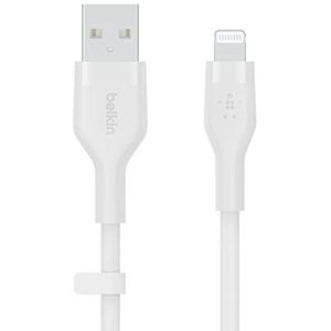 Belkin BoostCharge Flex siliconen USB Type A/Lightning-kabel (3 m), MFi-gecertificeerde laadkabel voor iPhone 14/14 Plus, 13, 12, Pro, Max, mini, SE, iPad en meer – Wit