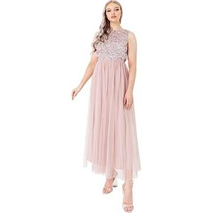 Maya Deluxe Frosted Pink Embellished Midaxi Dress Damesjurk, Frosterosa, 52 NL