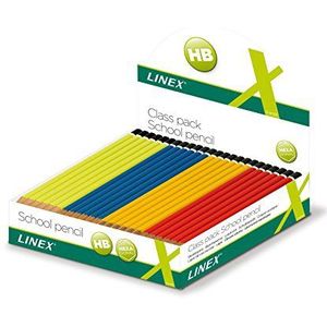 LINEX 400037820 Schoolpotlood-displaybox zeskantige potloden HB met onbreekbaar lood en gelakt uiteinde in 4 kleuren: rood, geel, blauw en limoengroen display met 144 stuks, gesorteerd op kleuren