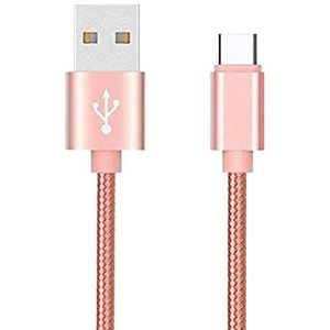 Nylon kabel type C voor Huawei Mate 20 Pro Smartphone Android oplader aansluiting (roze)