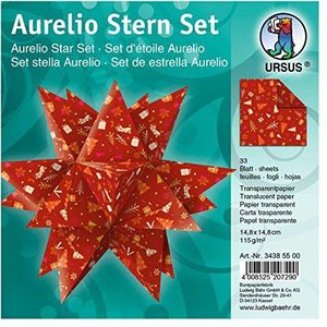 Ursus Aurelio 34385500 - vouwbladen met ster wintertover, rood/oranje, 33 vellen, van transparant papier 115 g/m², ca. 14,8 x 14,8 cm, eenzijdig bedrukt, ideaal als kerstdecoratie
