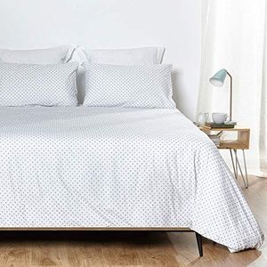 HOGARYS Beddengoedset voor bedden met 105 cm (180 x 220 cm) met kussen (45 x 110 cm), 100% katoen (percal 150 draden) stippen blauw