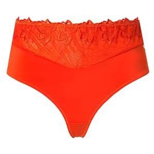 Ulla Popken stringbroek voor dames, grote maten, plus size, TruYou stringpanty, kant, microvezel, oranjerood, 50-52