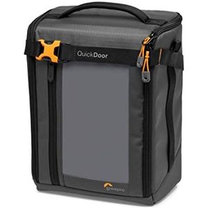 Lowepro GearUp Creator Box Extra Large II, spiegelloze en DSLR-cameratas, cameratas met snelle toegang, gemaakt van gerecyclede stoffen, gevoerde oranje binnenverdelers, grijs