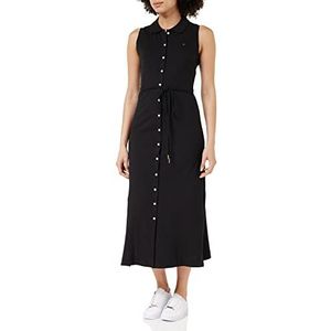 Tommy Hilfiger Dames SLM Collr Dtail Midi Polo DRS Ns Fit & Flare Jurken, Zwart (zwart), XXS