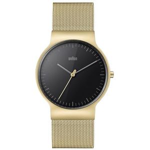 Braun Gents BN0211 Classic Slim Watch with Black Dial and Gold Mesh Bracelet