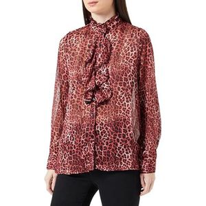 FENIA Damesblouse met ruches met luipaardprint 19523976-FE02, rood, M, rood, M