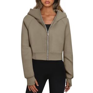 Trendy Queen Womens Zip Up Hoodies Jassen Bijgesneden Sweatshirts Fleece Herfst Outfits Casual Comfy Y2k Tops Winter Kleding 2025, Koffie, S
