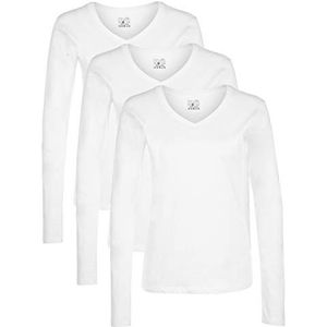 Berydale Dames T-shirt met lange mouwen en V-hals, gemaakt van 100% katoen, Wit, set van 3, XXL