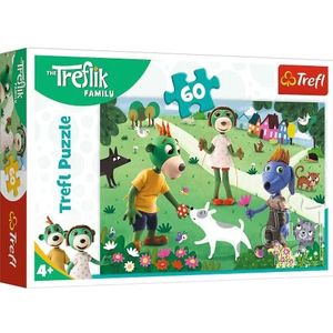 Trefl - De familie Treflik, Een vreugdevolle dag voor de Trefliks - Puzzel 60 Elementen - Kleurrijke Puzzels met de sprookjesfiguren van de familie Treflik, Leuk voor kinderen vanaf 4 jaar