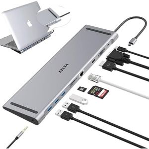 USB C - Docking Station - 10-in-1 - Met 4K HDMI - VGA - 3 USB 3.0-poorten - Gigabit Ethernet - SD/TF-kaarten - Audio