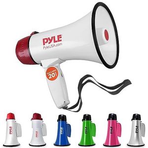 PYLE Pyle Pyle Compact & Draagbaar Met Sirene Alarm Mode Verstelbare Volumeregeling, 20 Watt Megafoon Luidspreker, Wit, S