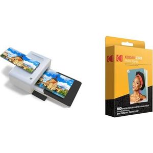 Kodak - Printer dock Bluetooth 4x6 & Kodak 2""x3"" Premium Zink Fotopapier (100 vellen) Compatibel met Kodak PRINTOMATIC, Kodak Smile en Step Camera's en printers