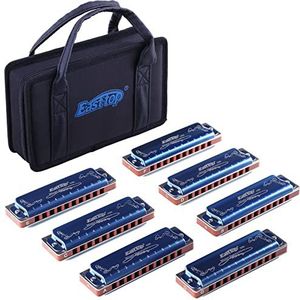 East top Mondharmonica-set van 7, 10 gaten, 20 tinten, 008K Blues harmonica, 7 toetsen met blauwe hoes voor volwassenen, professionele speler en studenten, als cadeau (7)