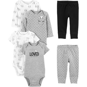 Simple Joys by Carter's Babyboys 6-delige bodysuits (korte en lange mouwen) en broek setLayette Set, Zwart/Grijs Tekstdruk/Witte lama/Panda, 18 Months