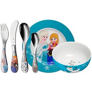 WMF Kids Bestekset Disney Frozen 1286009964 6-delig (mes, vork, 2 x lepel, bord, kom), Cromargan® 18/10 RVS, Kindvriendelijk, Veilig, Ergonomisch, Vaatwasserbestendig, Vanaf 3 jaar