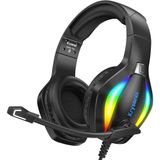 Krysenix PG1 Gaming Headset met Microfoon voor PS4/PS5/PC/Nintendo Switch/Xbox, Xbox One-headset met RGB-licht, computerheadset met microfoon en 3,5 mm jack, zwart