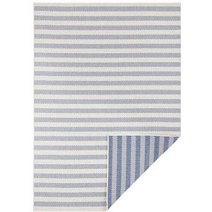 freundin Home Collection Nora omkeerbaar tapijt voor binnen en buiten, weerbestendig, modern design, tapijt voor balkon, terras, serre, badmat, woonkamertapijt, blauw, crème, 80 x 150 cm, polypropyleen