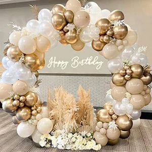 Zand witte ballon boog kit, 147 delige naaktballonnen Boogslingerset met witgouden beige ballonnen voor boho-bruiloft, verjaardagsfeestdecoratie, babyshower, jubileum, verloving, geslacht onthullen