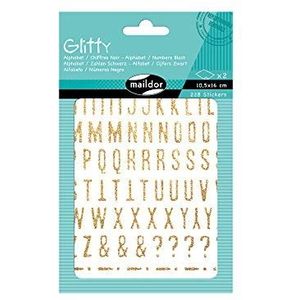 Maildor Glitty Stickers, Alfabet/Nummers - Goud, Pack van 2 Vellen