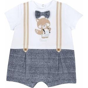 Chicco Romper met rugopening van katoen met korte mouwen, Wit en blauw, 0 Maanden