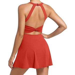 Tennisjurk voor dames voor training met ingebouwde short en beha, atletische golfkleding voor lichaamsbeweging, roosrood, XS
