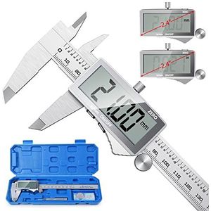 Preciva Schuifmes, digitale schuifmes, roestvrij staal, spatwaterdicht, stofdicht, met reservebatterij, 150 mm, Grosses Display, zilver, 1