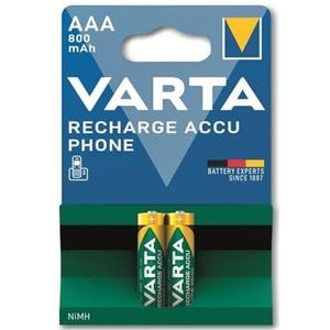 Varta 58398101402 Recharge Accu Phone Accu AAA Micro Ni-Mh Accu, geschikt voor draadloze telefoons, 800mAh 2 Stuks, groen, zilver