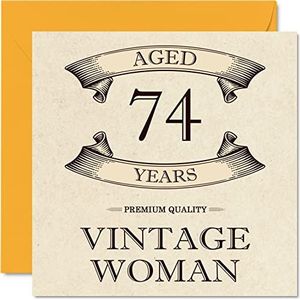 Vintage 74e verjaardagskaarten voor vrouwen - 74 jaar oud - leuke verjaardagskaart voor mama zus vrouw oma oppas oma tante, 145 mm x 145 mm dames wenskaarten, 74e verjaardagskaart