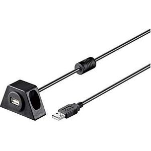 Goobay 93351 USB-verlenging incl. houder voor MP3 autoradio, USB 2.0 type A verlengkabel, 480 Mbits USB-kabel, zwart, 2 meter