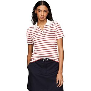 Tommy Hilfiger S/S polo's voor dames, Bretonse Stp/Ecru/Terra Rood, XS