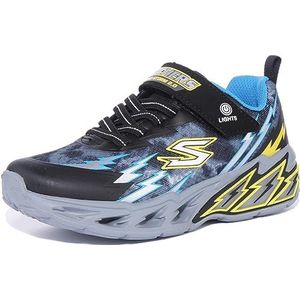 Skechers Lichte Storm 2.0 Sneaker voor jongens, Zwarte Textiel Synthetische Blauwe Gele Trim, 35 EU