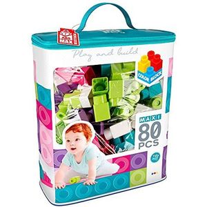 ColorBaby - Bouwstenen voor baby's, bouwpakket, 80 delen, gekleurde bakstenen, maxi-constructies, enorme bouwstenen, tas onderdelen (49284)
