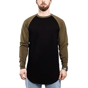 Blackskies Honkbalshirt met lange mouwen, lange oversized, mode, basic, lange mouwen, raglan heren longshirt, lange thee, gemêleerd, rood, grijs, blauw, wit, zwart, S, M, L, XL, zwart-olijf, S