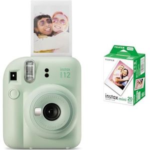 Instax Fujifilm Mini 12 Instant Camera, Mint Green & Instax Fujifilm Instant Film, 2x 10 Vellen, 20 Vellen, Witte Rand