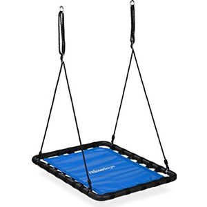 Relaxdays nestschommel, kinderen & volwassenen, tot 100 kg, BxD: 103 x 77 cm, rechthoekige kinderschommel outdoor, blauw