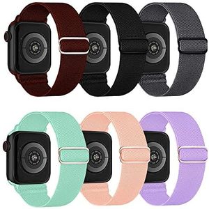 Lugege Loop elastische armband, compatibel met Apple Watch 38 mm, 40 mm, 41 mm, nylon stoffen band voor Apple Watch Series 7/SE/6/5/4/3/2/1, 6 stuks, zwart/roze/paars/rood/wit/blauwe zee