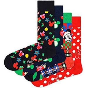 Happy Socks 4-Pack Disney Christmas Gift Set, kleurrijke en leuke, Sokken voor Dames en Heren, Rood-Groen-Groen-Wit (36-40)