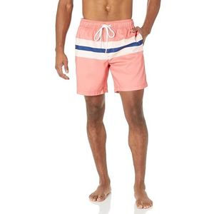 Amazon Essentials Men's Sneldrogende zwembroek met binnenbeenlengte van 18 cm, Blauw Koraalroze Streep, M