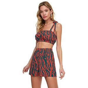 TRENDYOL Top voor dames, met zebra patroon, viscose shorts, skirt set, oranje, 34