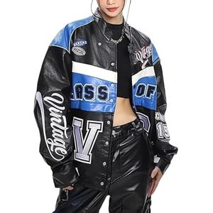 Vamtac Vintage Mannen Motorfiets Bomber Varsity Jassen Grafische Casual Losse Hip-Hop Letterman Streetwear Uniformen, 07-zwart, S