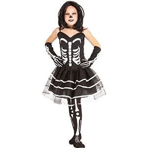 Rubies Miss skeletkostuum voor meisjes, jurk, kousen en wanten, officiële robijnen voor Halloween, carnaval, verjaardag
