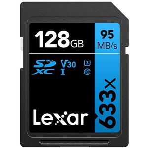 Lexar Professional 633x 128GB SD Kaart, SDXC UHS-I Geheugenkaart, Tot 95 MB/s Lezen, voor Middelgrote DSLR, HD-Camcorder, 3D-Camera (LSD128GCB1EU633)
