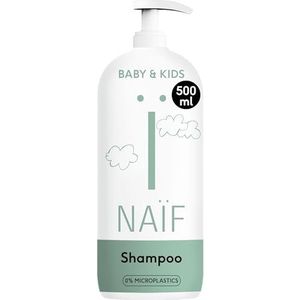 Naïf, Voedende Shampoo voor Baby & Kids, Reinigt het haar en de gevoelige hoofdhuid bevat geen SLES en siliconen, met natuurlijke ingrediënten, zoals kokosolie en katoenzaadolie, 100% Vegan, 500ml