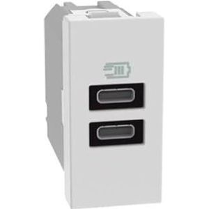 BTICINO MatixGO JW4191CC stopcontact met USB-aansluiting, 1 module, wit, USB-oplader met twee type C-poorten, 15 W