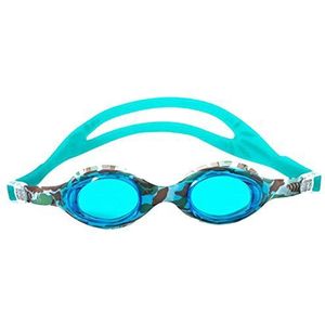 BornToSwim Camouflage zwembril voor kinderen, met praktische opbergdoos en anti-condensbescherming, voor een goed zicht, camouflage/turquoise, één maat
