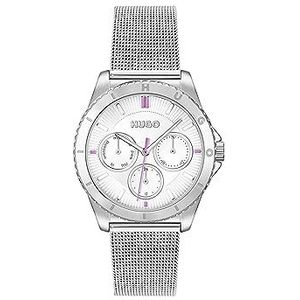 HUGO Analoge Multifunctionele Quartz Horloge voor Vrouwen #Dance Collection met Zilveren Roestvrij Stalen Armband - 1540162, Zilver Wit