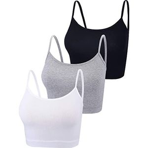 Boao 3 Stks Crop Hemdje Top Spaghetti Strap Tank Mouwloze Crop Tank Top Voor Vrouwen Sport, Zwart, Wit, Grijs, S