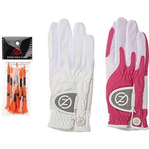 Zero Friction Dames Dames Compressie Synthetische Rechterhand Universele Fit Golf Handschoen 2 Pack, One Size, Wit/Roze